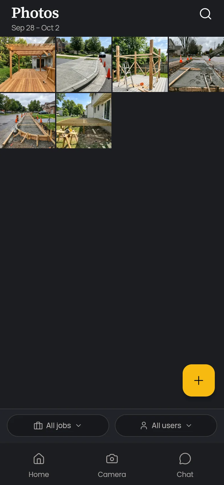 Jobsite photo gallery on the JobSnap mobile app